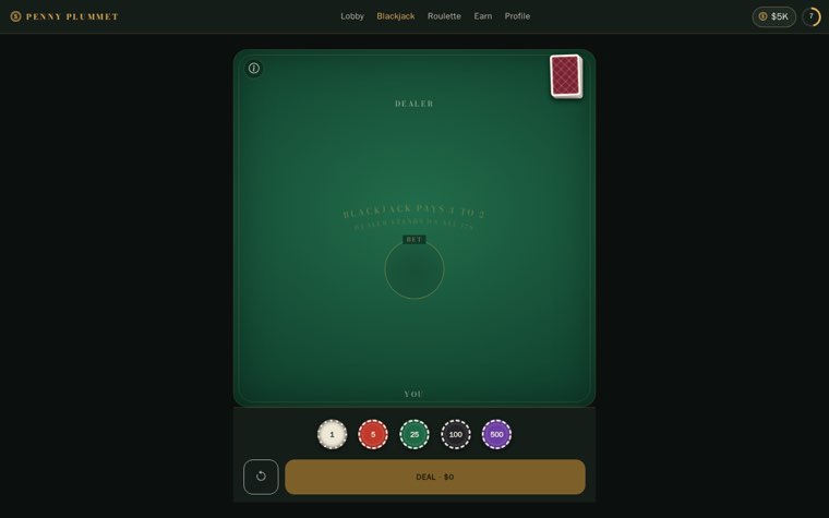 Blackjack table on desktop