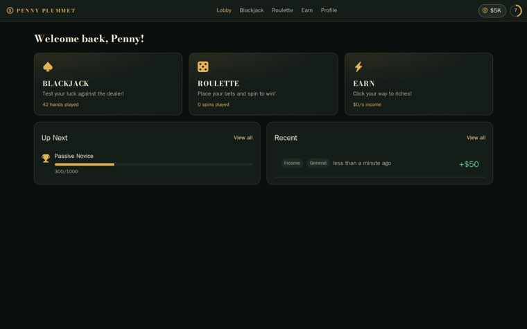 Penny Plummet lobby on desktop