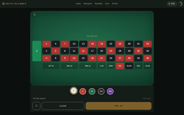 Roulette table on desktop