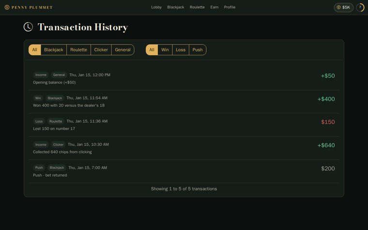 Transaction history on desktop