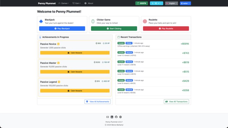 Penny Plummet home dashboard