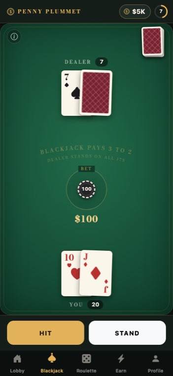Blackjack mid-hand on a phone