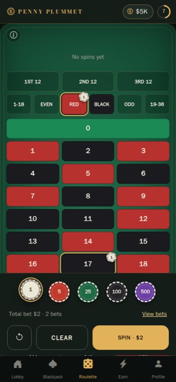 Roulette table with bets placed on a phone